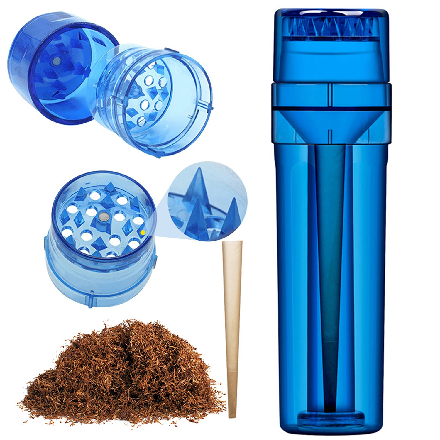 Longmada Plastic Manual Grinder for Tobacco, Blue (1 Pcs)