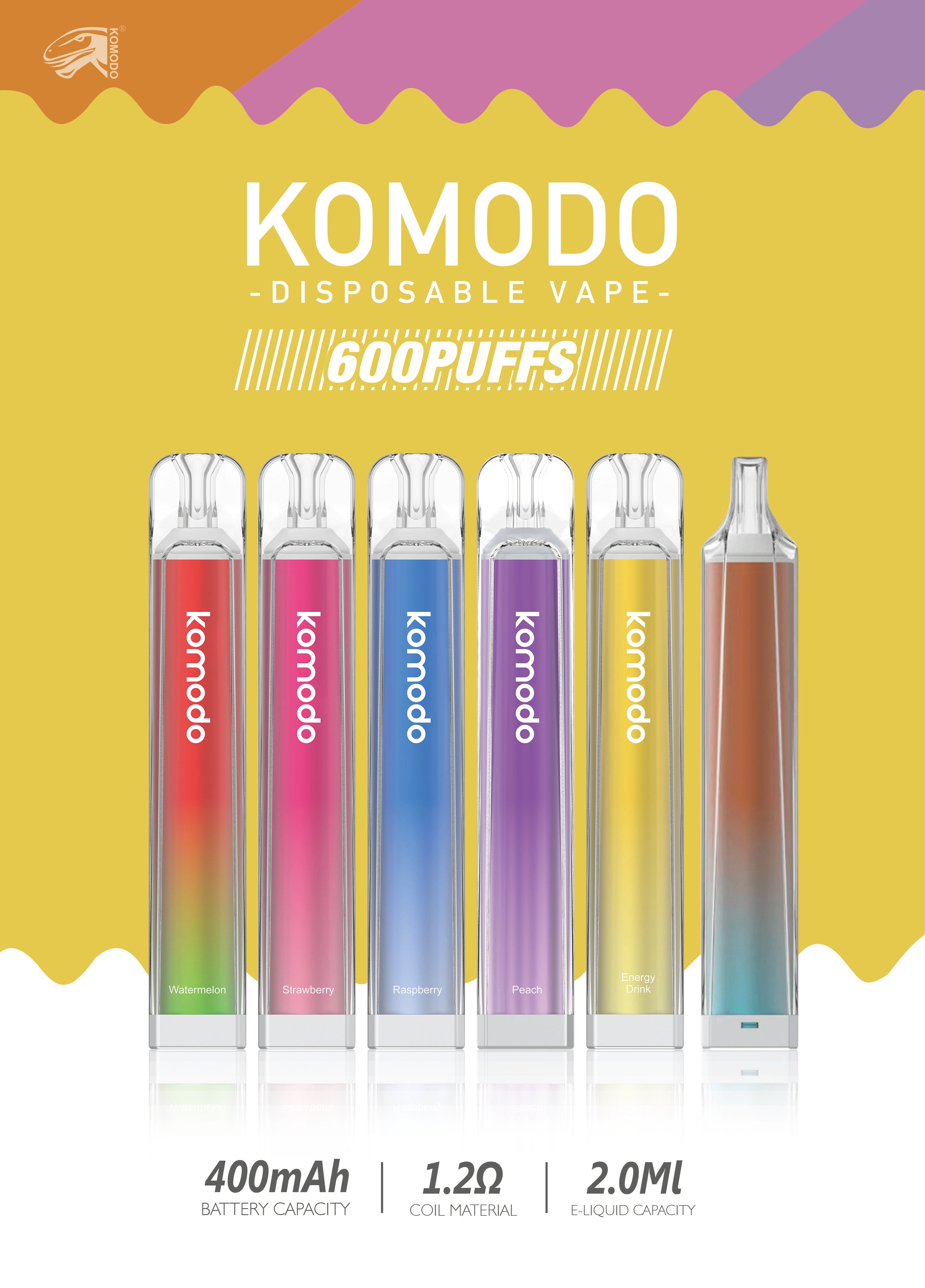 KOMODO Crystal 6000 Puffs Disposable Vape Kit, Multiple Flavors (5 Packs)