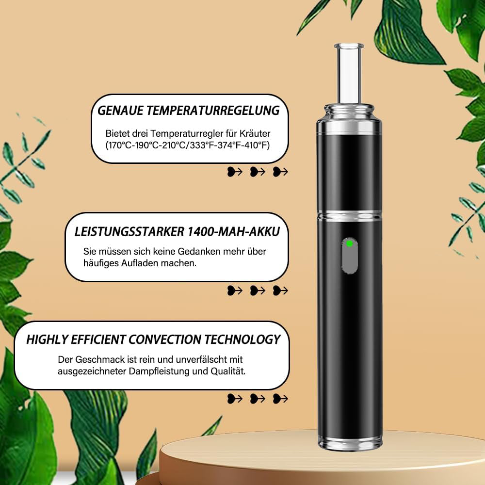 Longmada EX-PEN Vaporizer, Dry Herb Vaporizer, Herb Evaporator, Easy to Clean, Glass Heating Chamber for Herb Rooms, Extendable Glass Mouthpiece, Convection, with Instructions, Compact