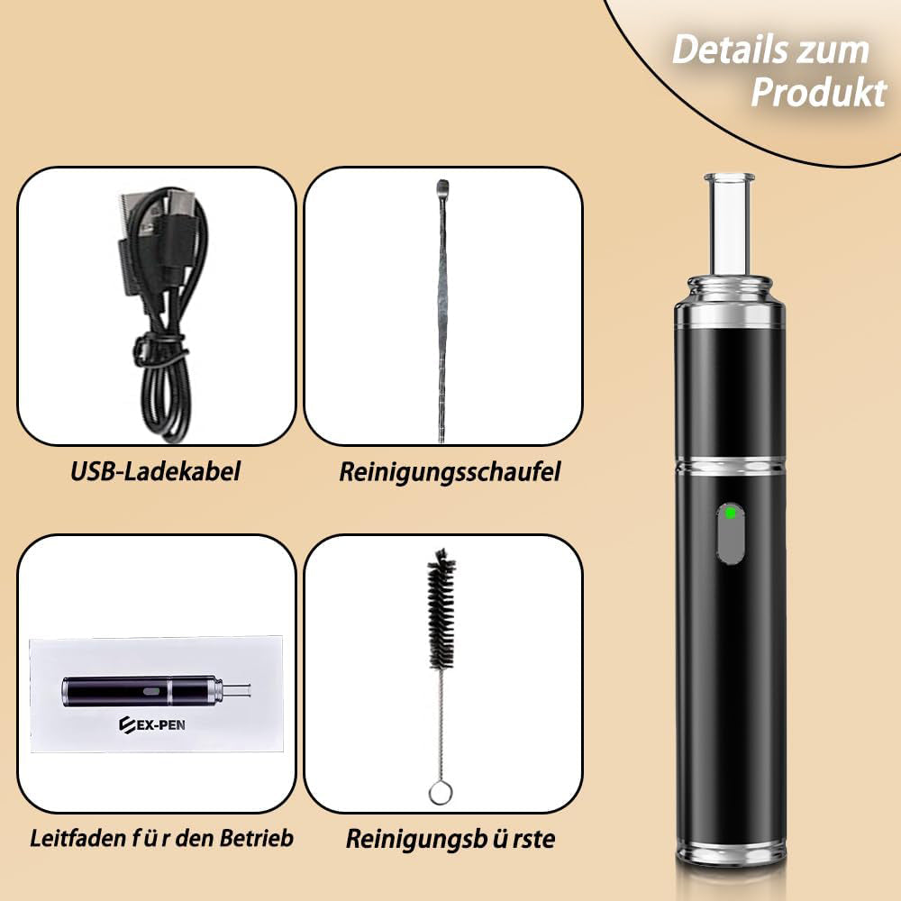 Longmada EX-PEN Vaporizer, Dry Herb Vaporizer, Herb Evaporator, Easy to Clean, Glass Heating Chamber for Herb Rooms, Extendable Glass Mouthpiece, Convection, with Instructions, Compact