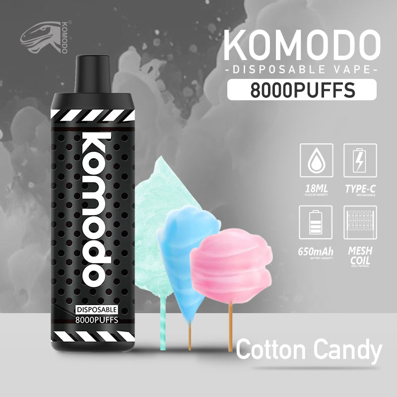 KOMODO 8000 Puffs Disposable Vape Kit Mesh Coil, Multiple Flavors (5 Packs)