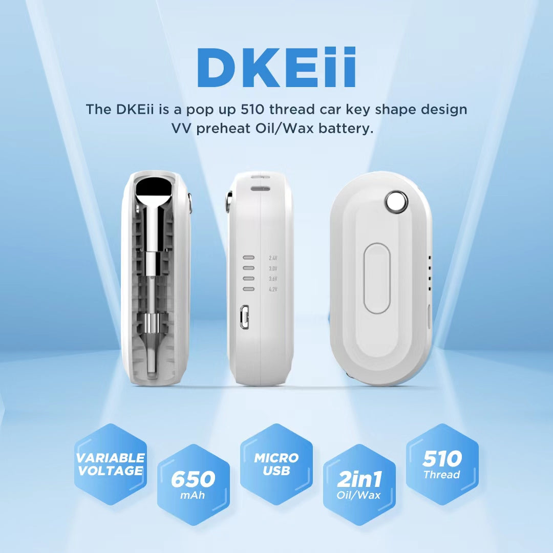 DAZZLEAF DKEii 650mAh OIL & Concentrate Cartridge Battery, 510 Thread Battery, White (1 Pcs)