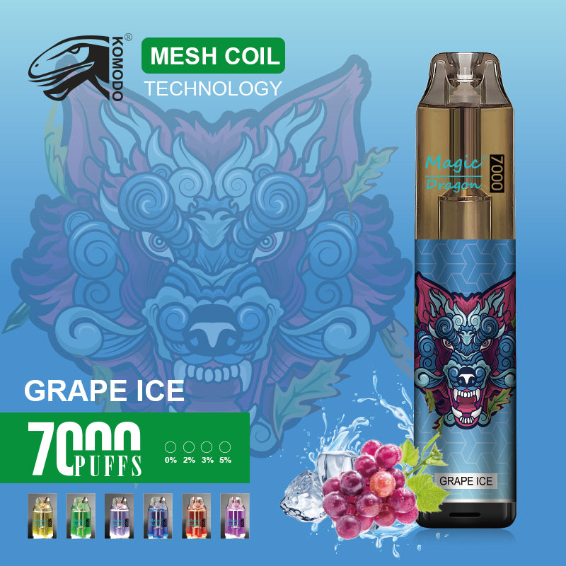 KOMODO Magic Dragon 7000 Puffs Disposable Vape Kit Mesh Coil, Multiple Flavors (5 Packs)